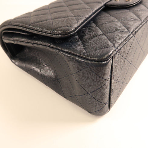 CHANEL CC SHW Maxi Classic Chain Shoulder Bag Calfskin Leather Navy