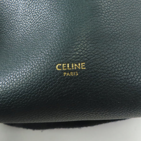 CELINE GHW Small Sangle Bucket Shoulder Bag Calfskin Leather Green
