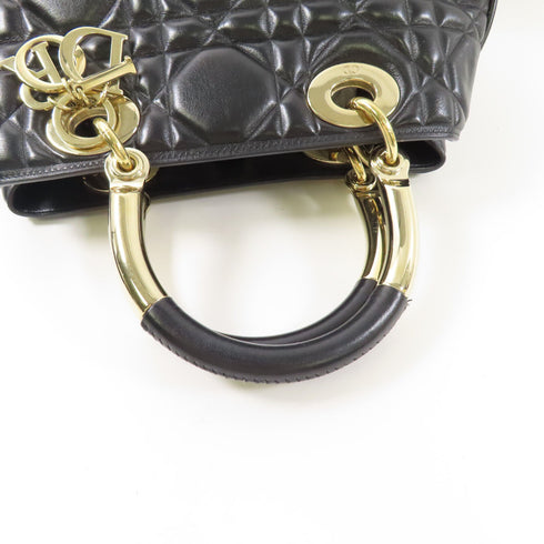 CHRISTIAN DIOR CD GHW Lady 95.22 2 Way Bag Calfskin Leather Black