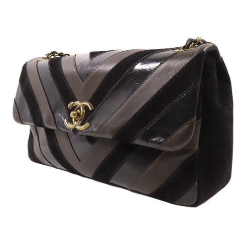 CHANEL CC GHW Chain Shoulder Bag Calfskin Leather/Suede Black/Brown