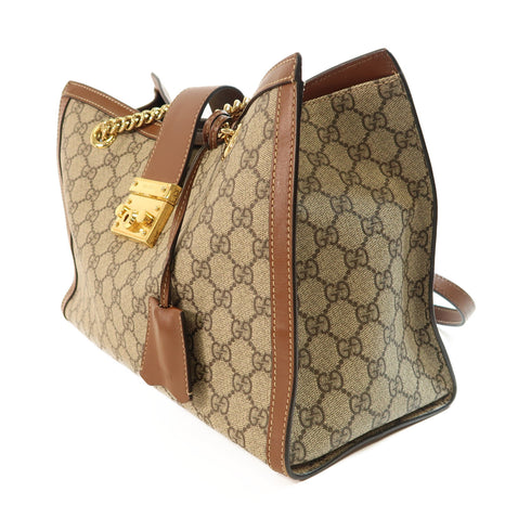 GUCCI GG GHW Padlock GG Chain Shoulder Bag PVC Coated Canvas 479197 Brown