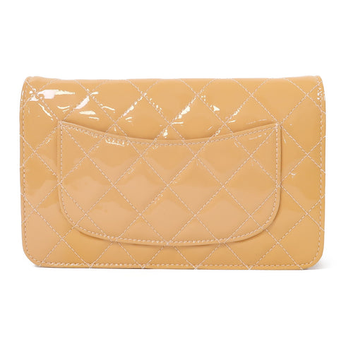 CHANEL Quilted CC SHW Wallet On Chain Shoulder Bag Enamel Peach