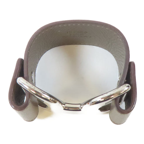 HERMES SHW Pavane Bracelet Bangle Veau Epsom Leather Etain Gray Hermes #XS #15cm