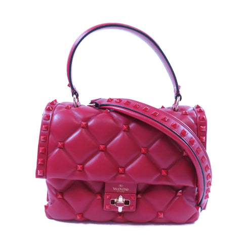 Valentino GHW Shoulder Bag 2Way Calfskin Leather Red