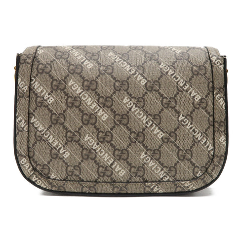 GUCCI GG GHW Horsebit 1955 X Balenciaga Shoulder Bag 658574 Coated Canvas Brown