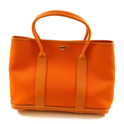 HERMES PHW Garden Party PM Tote Bag Handbag Canvas Orange
