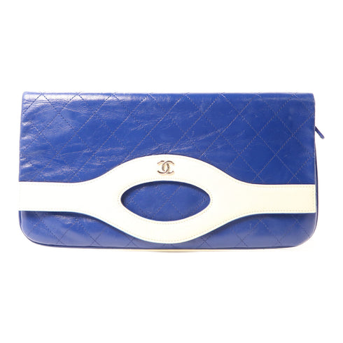 CHANEL CC SHW 31 Pouch Calfskin Leather Blue/White