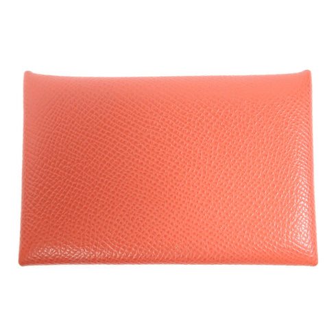 HERMES PHW Calvi Card Case 078475CK Epsom Leather Pink