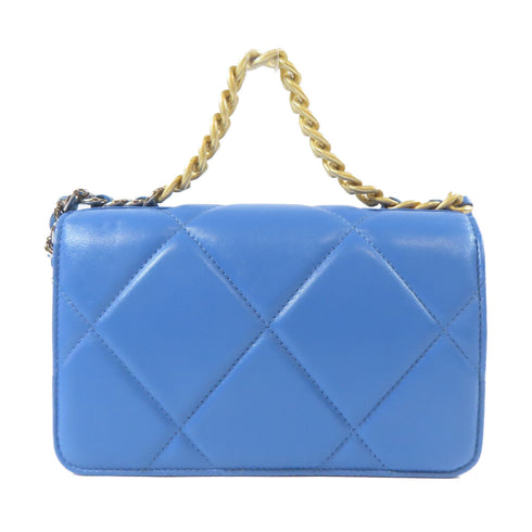 CHANEL Quilted CC GHW 19 WOC Wallet On Chain Shoulder AP0957 Lambskin Blue