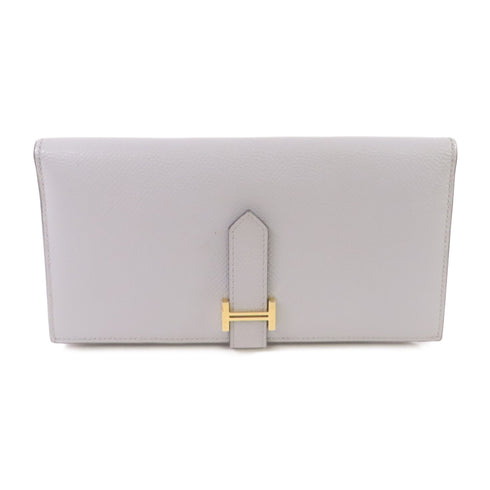 HERMES GHW Bearn W Snap Long Wallet Epsom Leather Y7 Bleu Orage Light-Blue