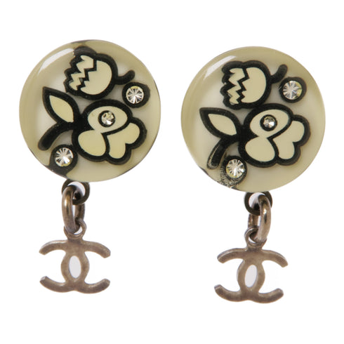 CHANEL CC Earrings PVC/Metal Black/White