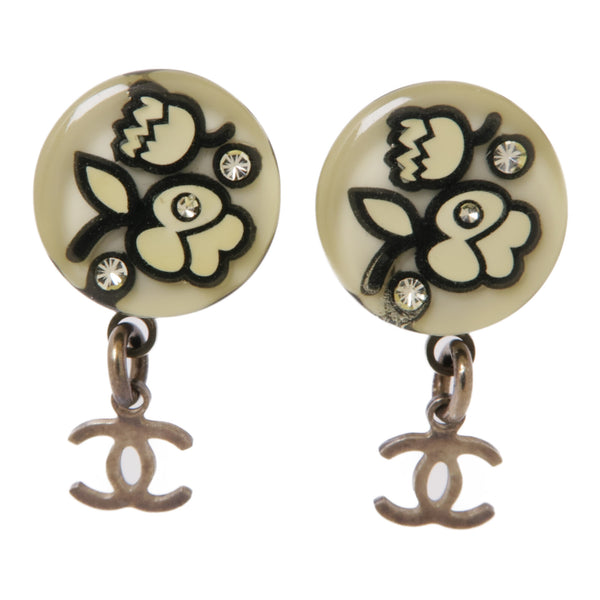 CHANEL CC Earrings PVC/Metal Black/White