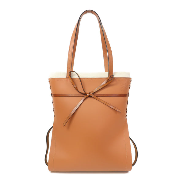 LOEWE Ikebana Shoulder Bag Calfskin Leather/Canvas Brown