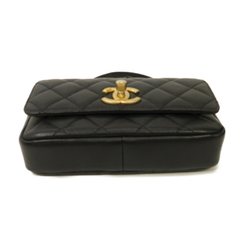 CHANEL Quilted CC GHW Waist Bag 91827 Calfskin Leather Black