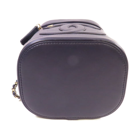 CHANEL CC GHW Vanity Case Chain Shoulder Bag Lambskin Leather Deep Blue