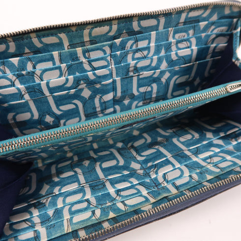 HERMES PHW Silk Wallet Epsom Leather Navy