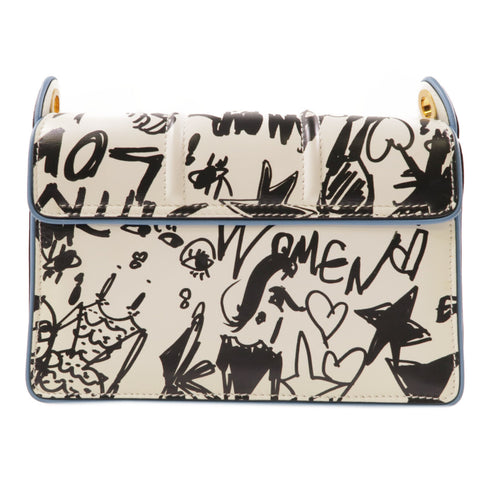 LANVIN GHW Shoulder Bag Calfskin Leather White/Black/Blue