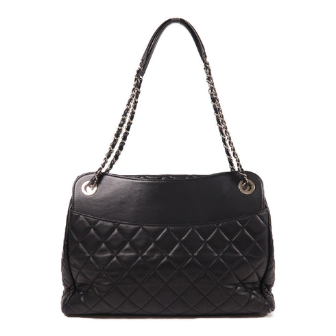 CHANEL CC SHW Chain Shoulder Tote Bag Lambskin Leather Black