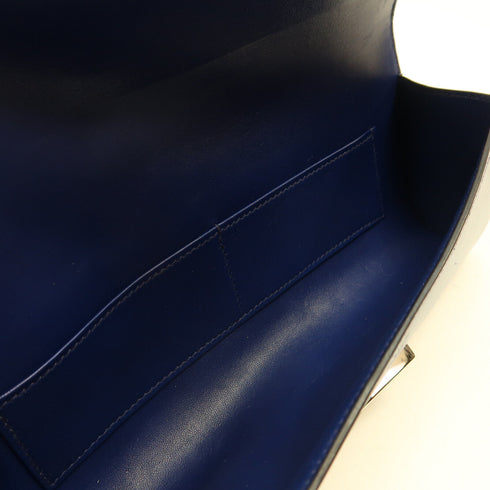 HERMES PHW Egee Clutch Bag Pouch Tadelake Leather Stamp R Bleu Saphir Blue