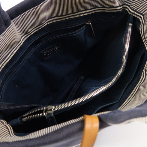 CHANEL CC 2 Way Tote Bag Canvas Blue/White/Brown