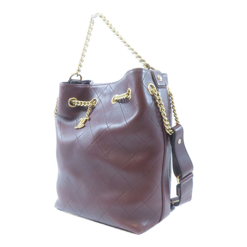 CHANEL Quilted CC GHW Bucket Totebag 2 Way Bag Calfskin Leather Brown