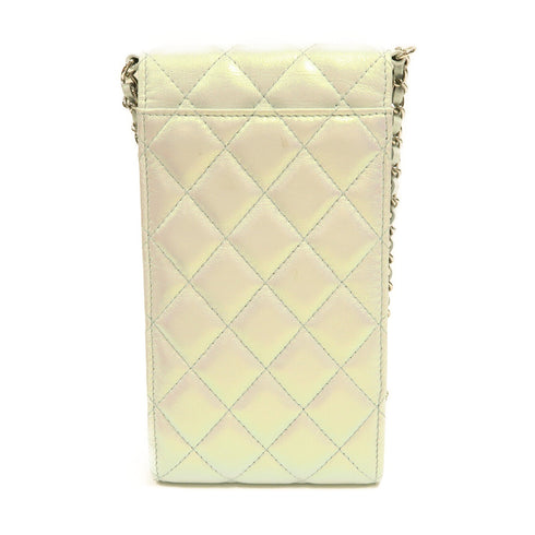 CHANEL Quilted CC SHW Phone Case Shoulder Bag AP2164 Lambskin Leather Pearl Grey
