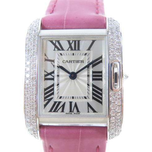 CARTIER Tank Anglaise Quartz Movement Wrist watch 18K White Gold Silver #14.5cm