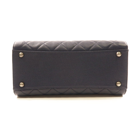 CHANEL CC GHW Bucket Bag 2Way Shoulder Hand Bag Calfskin Leather Blue