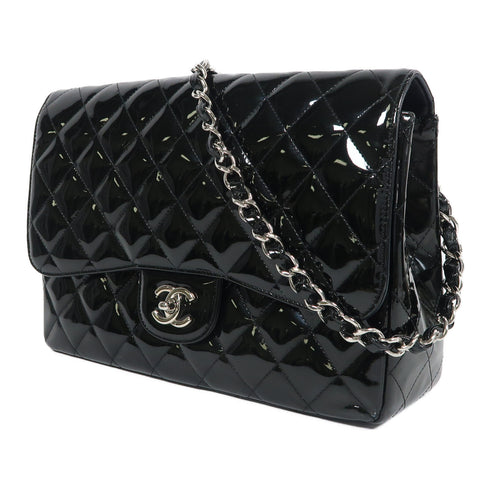 CHANEL CC SHW Large Classic Chain Shoulder Bag Patent Leather Black v1