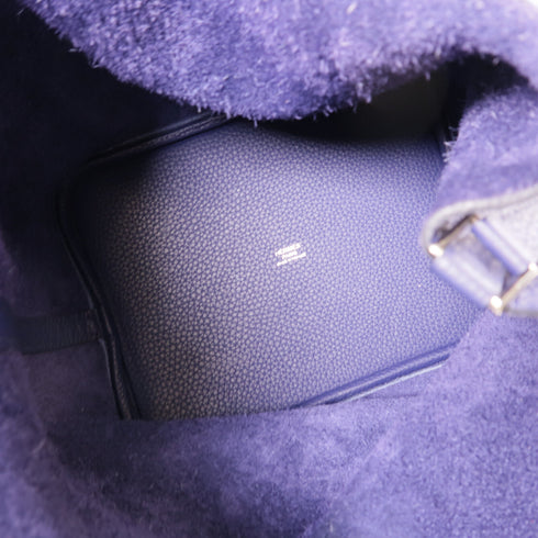 HERMES PHW Picotin Lock Eclat MM Handbag Clemence Leather Bleu Encre/Blue