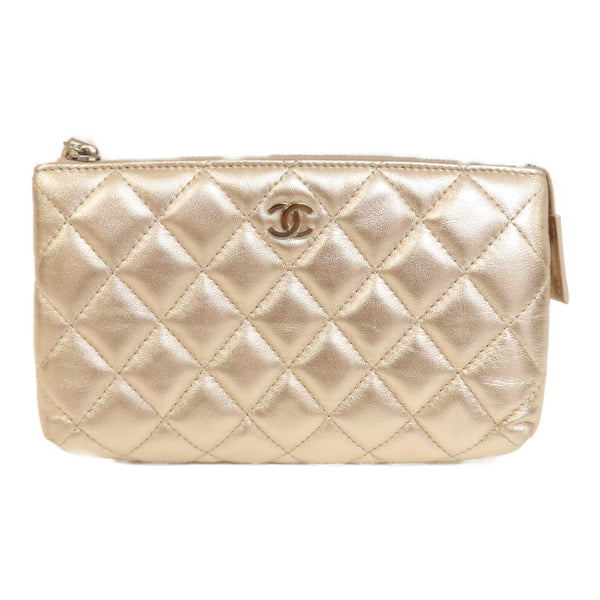 CHANEL Quilted CC GHW Pouch Lambskin Leather A69259 Gold