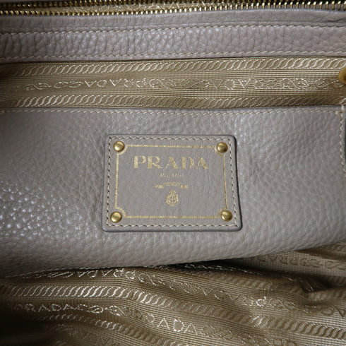 PRADA GHW Shoulder Tote Bag Calfskin Leather Gray