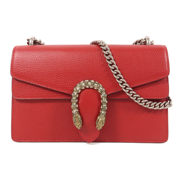 GUCCI GG Chain Shoulder Bag 400249 Calfskin Leather Red