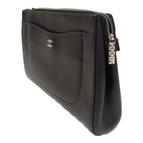 CHANEL CC SHW Clutch Bag Calfskin Leather Black