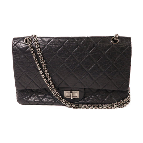 CHANEL CC SHW Maxi Classic Chain Shoulder Bag Leather Metallic Gray
