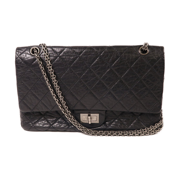 CHANEL CC SHW Maxi Classic Chain Shoulder Bag Leather Metallic Gray