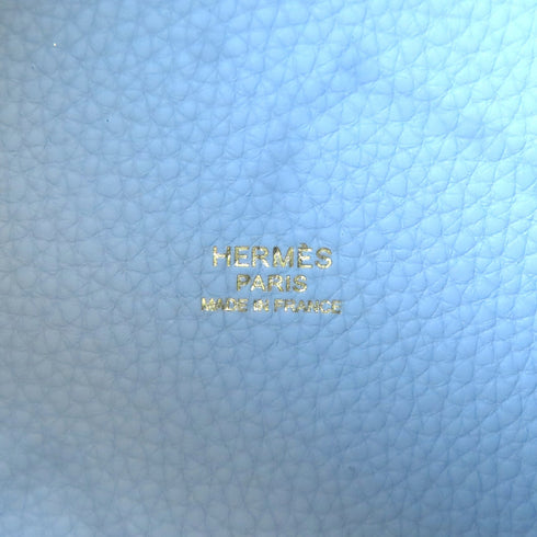 HERMES GHW Picotin MM Handbag Clemence Leather Blue Pale/Light Blue