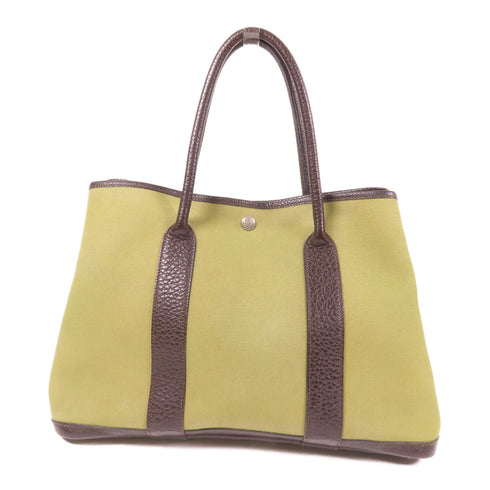 HERMES PHW Garden Party PM Tote Bag Canvas Green/Brown