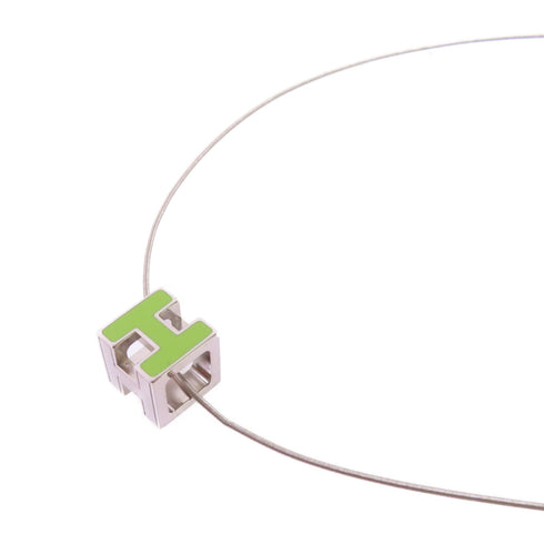 HERMES Cube d'H (H Cube) Necklace Metal Green Silver Tone Color