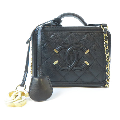 CHANEL Quilted CC GHW Vanity Case 2 Way Chain Shoulder Bag Caviar Leather Black
