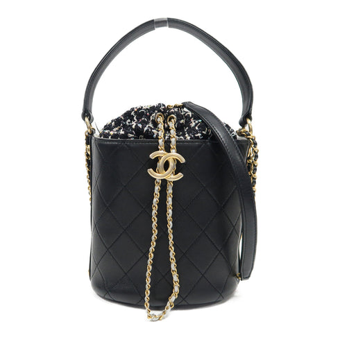 CHANEL Quilted CC GHW 2 Way Shoulder Bag Handbag AS1479 Calfskin /Tweed Black