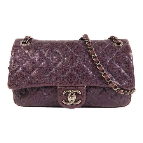 CHANEL CC Chain Shoulder Bag Calfskin Leather Purple