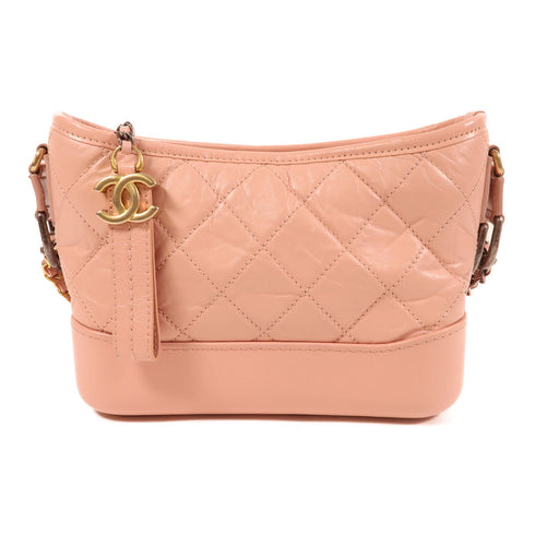 CHANEL CC Gabrielle Small Chain Shoulder Bag Handbag Calfskin Leather Pink