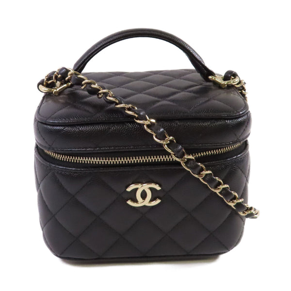CHANEL Quilted GHW CC Vanity Case Shoulder Bag Caviar Leather AS317Y33352 Black