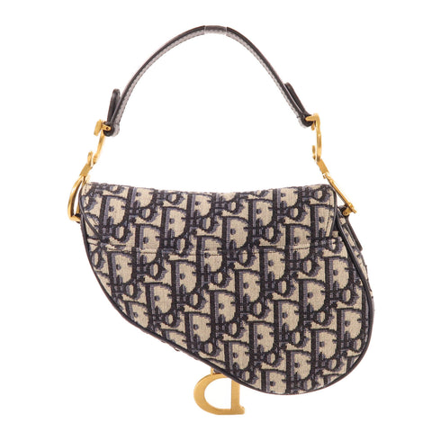 Christian Dior CD GHW Mini Saddle Handbag Canvas Navy/Beige