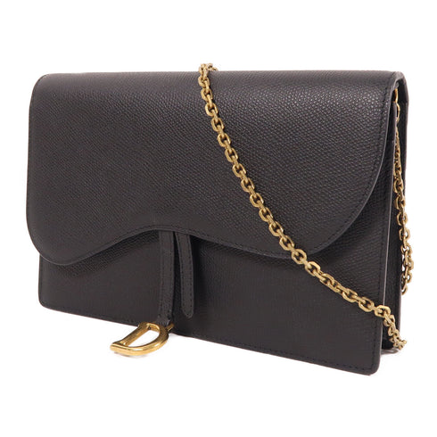 Christian Dior CD Chain Shoulder Bag Calfskin Leather Black