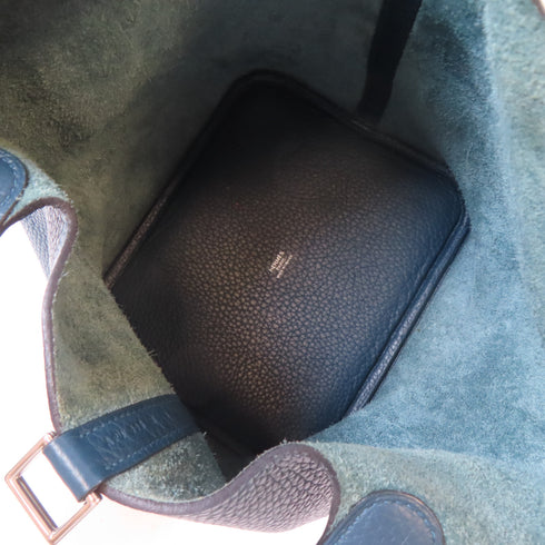 HERMES PHW Picotin MM Tote Bag Handbag Clemence Leather Colvert Blue