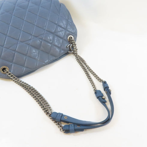 CHANEL Quilted CC Chain Shoulder Handbag Calfskin Leather Blue