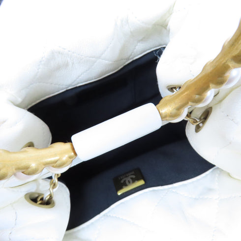 CHANEL Quilted CC GHW 2way Chain Shoulder Bag Calfskin Leather White