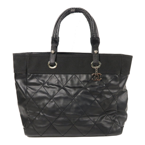 CHANEL Quilted CC SHW Blarritz Tote MM Tote Bag Coated Canvas Black